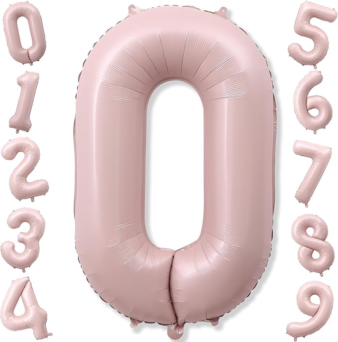 40 Inch Balloon Number 0 Pastel Pink, Large Foil Dusty Retro Pink Number Balloons Set 0-9 for Girls, 0 Helium Balloon for Boho Women Birthday Anniversary Graduation New Year Party Decoration Supplies