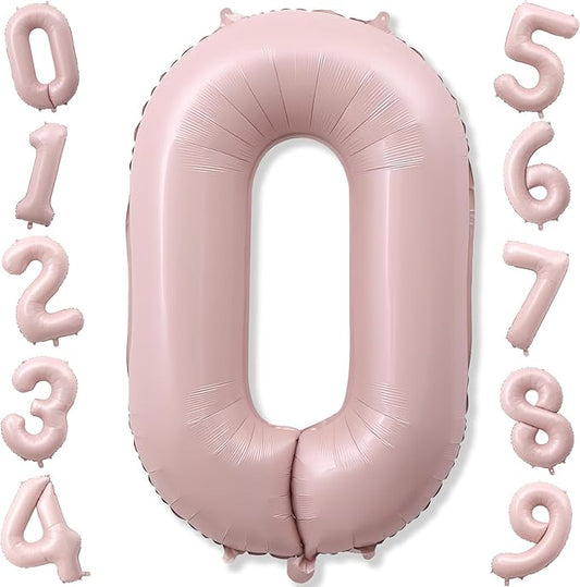 40 Inch Balloon Number 0 Pastel Pink, Large Foil Dusty Retro Pink Number Balloons Set 0-9 for Girls, 0 Helium Balloon for Boho Women Birthday Anniversary Graduation New Year Party Decoration Supplies