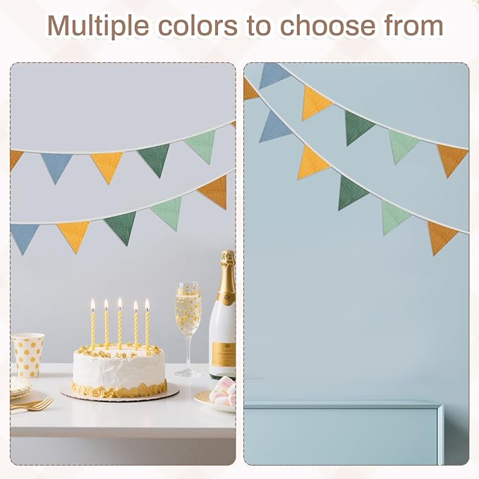 2PCS Pennant Banner Flags, Fabric Bunting Banner Nursery Garland Decor, Baby Shower Garland, Triangle Flags for Baby Boy Room, Playroom, Boho Birthday Party Decor, Each 7.75 ft (4 Colors)