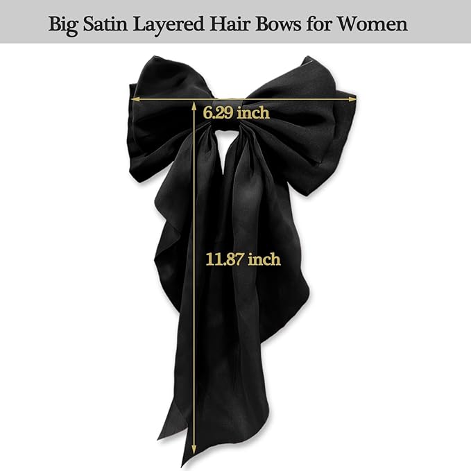 Silky Satin Women's Hair Bows with Long Tail Bowknot for Hair Clips, Accessories and Gifts (Black)