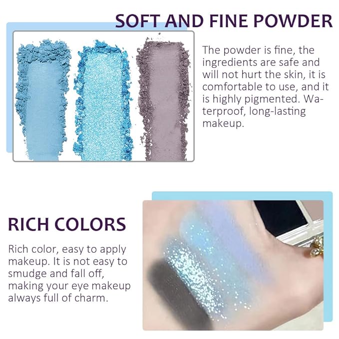 9 Colors Blue Grey Colorful Eyeshadow Palette,Matte Shimmer Navy Blue Sky Blue Grey Eye Shadow Makeup Palettes,Long Lasting Waterproof Eye Makeup Palette