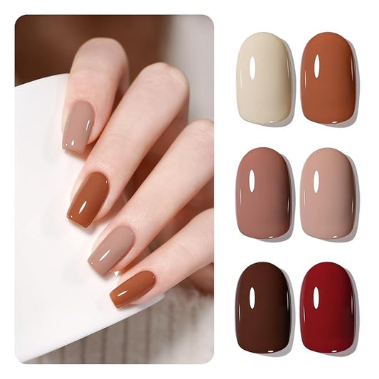GAOY Gel Nail Polish, Red Brown Nude White Gel Polish Kit for Salon Manicure and Nail Art DIY at Home