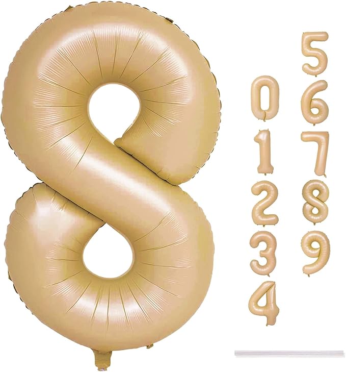 40 Inch Balloon Number 8 Nude, Large Apricot Foil Number Balloons Set 0-9, Neutral Digital 8 Helium Balloons for Girls Boys Men Women 8th 18th 80th Birthday Anniversary Graduation Party Decoration