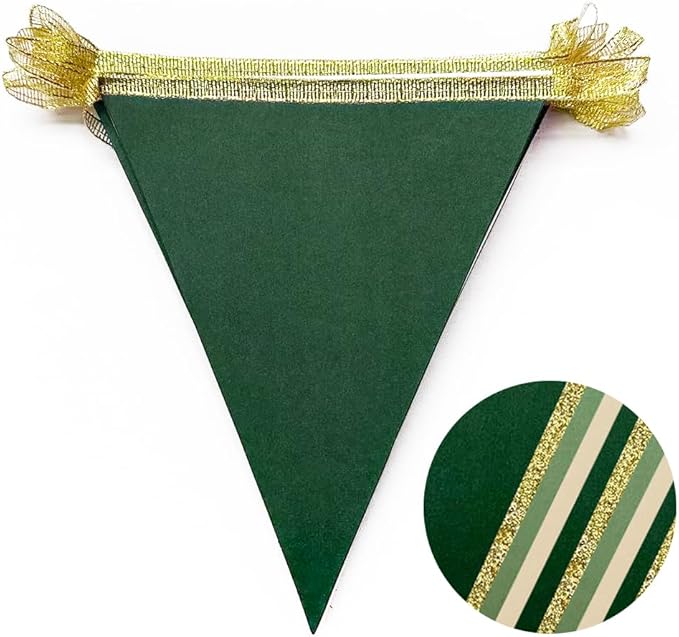 Sage Green Gold Party Decorations Pennant Banner Flag Oilve Green Cream Beige Gold Hanging Glitter Paper Triangle Bunting for Neutral Baby Shower Birthday Wedding Woodland Jungle Safari Party Supplies