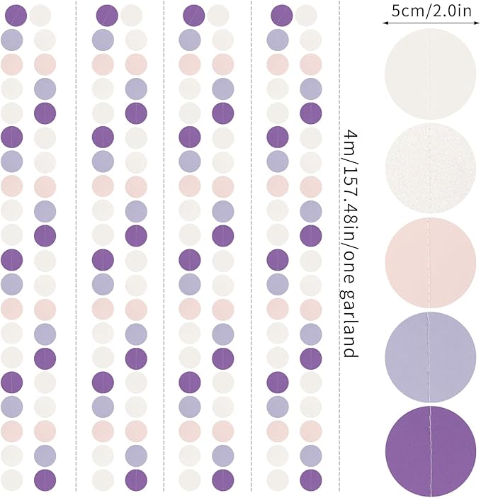 Purple-White Pink Birthday Party-Decorations Streamers - 52FT Girl Women Hanging Paper Garland Banner,Baby Bridal Shower Engagement Wedding Anniversary Bachelorette Backdrop Decor Hugtmr