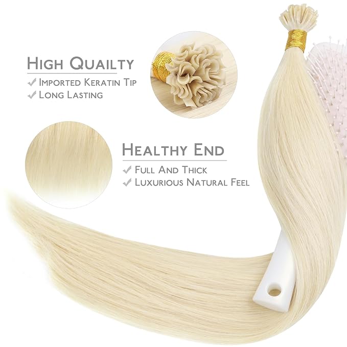 WENNALIFE U Tip Hair Extensions Human Hair, 50g 50s 22 Inch Platinum Blonde Remy Hair Extensions K Tip Hair Extension Real Human Hair Invisible Straight Keratin Hair Extensions