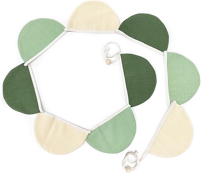 2 Sets of Sage Green Half Round Banner 18Pcs Nursery Garland Flags Olive Green Fabric Semicircle Streamers for Baby's Room Decor Kids Jungle Safari Summer Birthday Baby Shower Boho Party Decorations