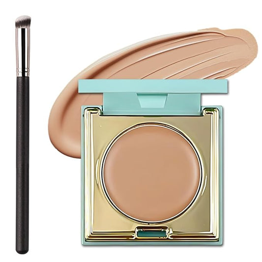 Colored CC Undereye Corrector, Eye Concealer Undereye Color Corrector for Dark Circles, Clay Neutralizing Makeup Under Eye Hydrating Concealer with Brush (Medium-Tan Peach, Small)