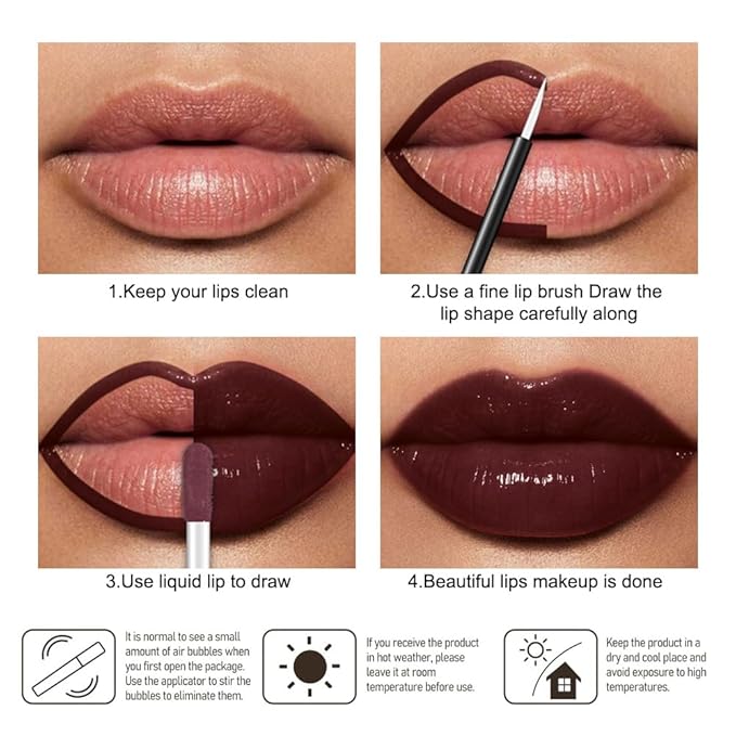 evpct Dark Brown Shiny Longwear No-Budge Liquid Lip Color Lipstick Makeup, Highly Pigmented Color Instant Shine, Waterproof Long Lasting Lipstick for Women, Lip Stain Gloss with Lip Liner Brush, 21#