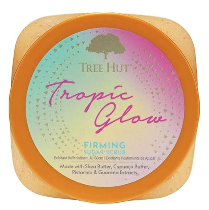 Tree Hut Tropic Glow Shea Sugar Scrub, Exfoliates and Smooths for Soft, Radiant Glow, Warm Scent with Almond, Golden Amber, and Sandalwood, 18 oz