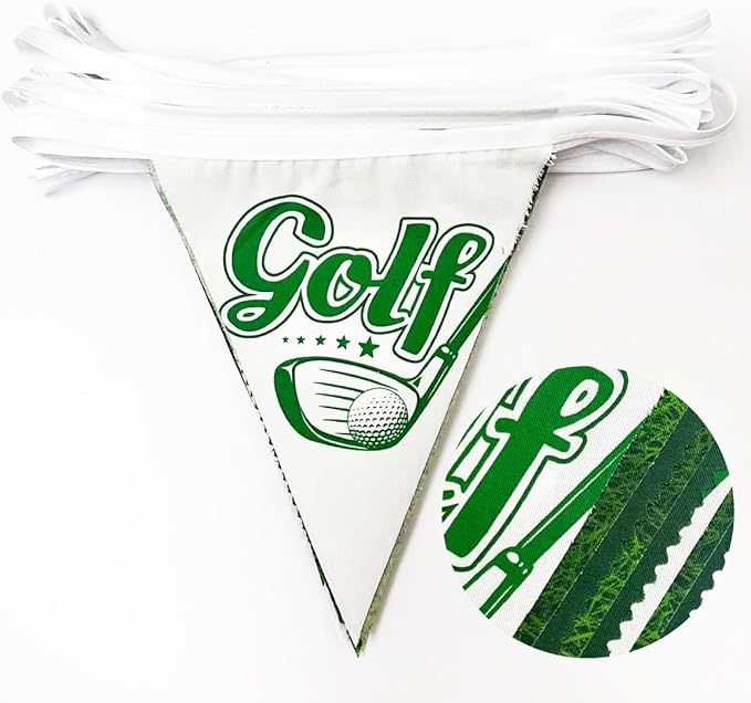 32Ft Golf Party Decorations Green White Golf Ball Triangle Flag Fabric Banner Pennant Garland Streamers for Let's Par-tee Birthday Baby Shower Fans Outdoor Indoor Masters Sports Party Decor Supplies