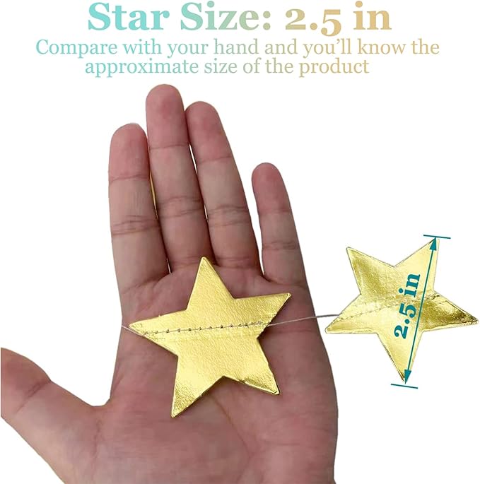 Yzurbu 130ft Gold Star Garland, 10 Strings Double Side Hanging Sparkly Paper Star Banner Decorations for Birthday Wedding Bachelor Baby Shower Christmas Bachelorette Party