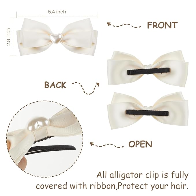 2pcs beige hair bows for girls, cute bow hair clips for women, beige bow with alligator clip, christmas and valentines hair bows, hair accessories for girls