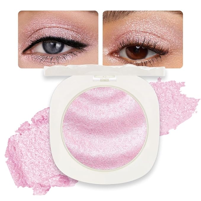 Pink Cream Glitter Shimmer Metallic Eyeshadow Palette Makeup, Natural Single Mini Instant Holographic Eyeshadow For Women, Sombras Crema Para Ojos, Talc, Paraben & Cruelty Free