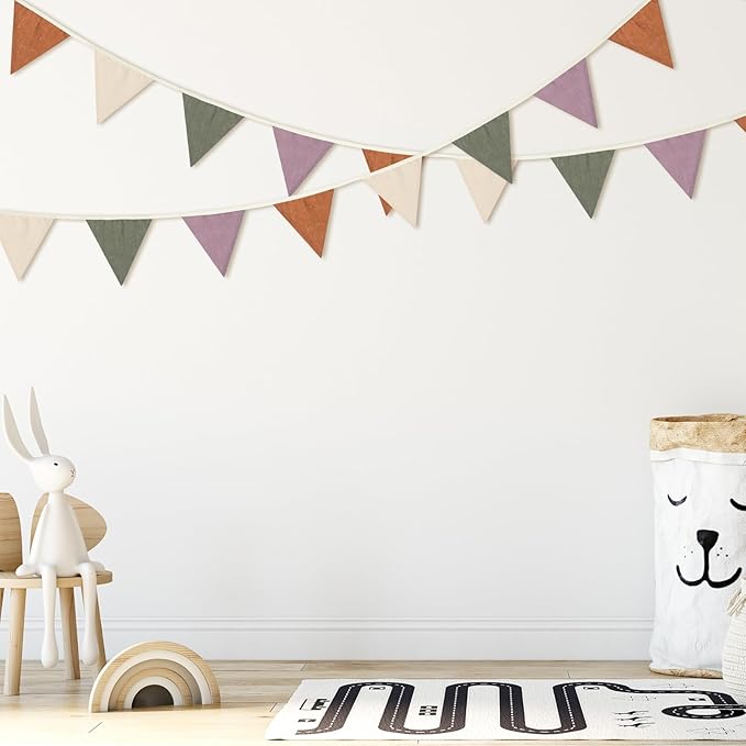 VitalCozy 17 ft Pennant Banner Flags, 2 Pcs Nursery Garland Triangle Bunting Flag Double Side Baby Banner for Boho Decor Baby Shower Birthday Wedding Party Event, Each 8.5 ft(Warm Colors)