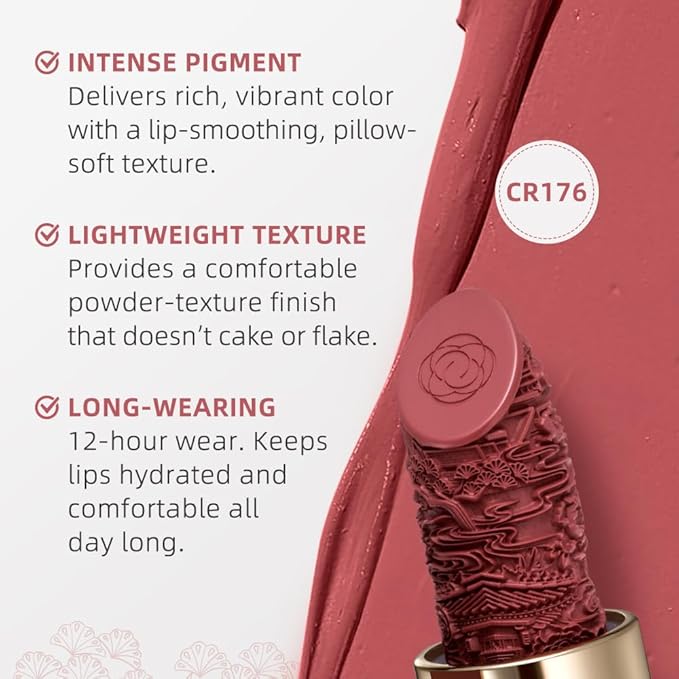 Catkin Semi-Matte Lipstick Hydrating High Impact Color Infused with Vitamin E and Avocado Oil Smooth Soft Texture Long Lasting Matte Finish 176