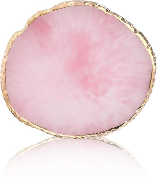 Ouligay Resin Nail Art Palette Makeup Mixing Palette Gold Edge Nail Art Tool Gel Design Nail Art Makeup Mixing Tray DIY (Pink)