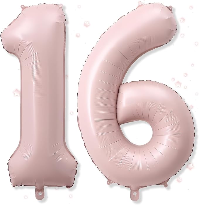 40 Inch 16 Balloon Number, Large Pastel Blush Baby Pink Foil Number 16 Balloons Birthday Party Decor, Light Dusty Pink Helium Self Inflating Balloon for Girl Women 16th Birthday Anniversary Decoration