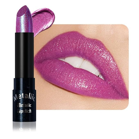 Light Purple Metallic Lipstick for Women,Lightweight Non-Drying Shimmer Frosted Lipsticks,Glitter Lip Gloss Stain Long Lasting Waterproof No Smudge Proof No Transfer 12 Hour,Cruelty-Free Makeup
