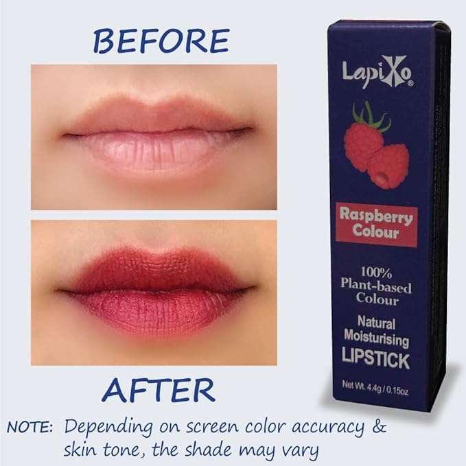 LAPIXO 100% Plant-based Color Lipstick, Unique Formula, Natural + Moisturizing | Non-Toxic, All Food Ingredients, Antioxidant-rich, Natural Matte Vibrant Color, 4.4g/0.15oz (Raspberry color)