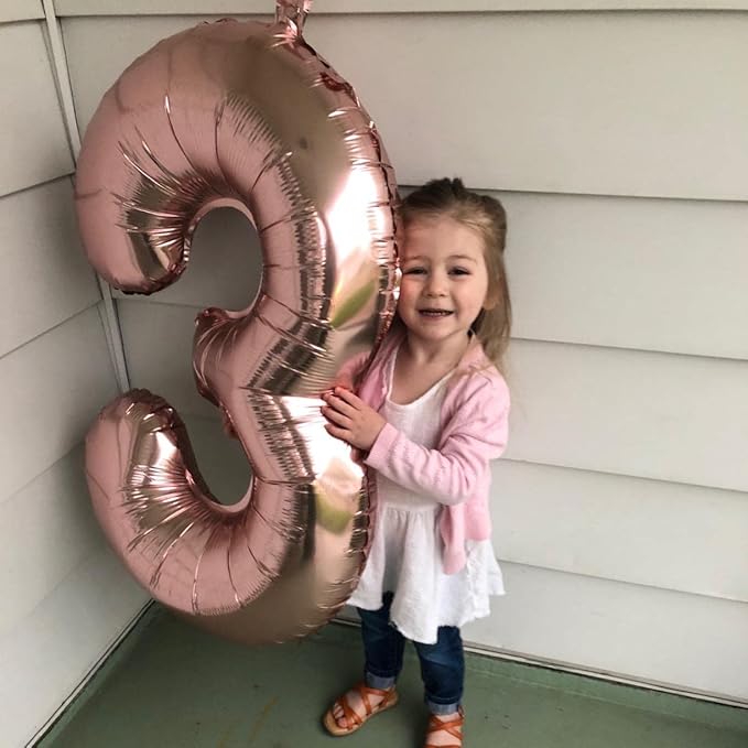 Rose Gold Number 3 Balloon for Girls, 40 Inch Large Number 0-9 Foil Mylar Helium Digital Balloons Set for Women Birthday Graduation Anniversary New Year Wedding Party Decorations Celebration Supplies