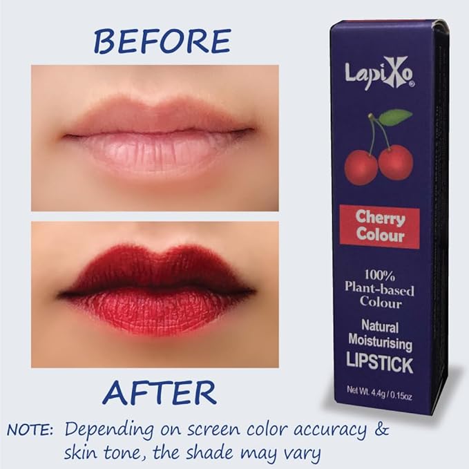 LAPIXO 100% Plant-based Color Lipstick, Unique Formula, Natural + Moisturizing | Non-Toxic, All Food Ingredients, Antioxidant-rich, Natural Matte Vibrant Color, 4.4g/0.15oz (Cherry color)