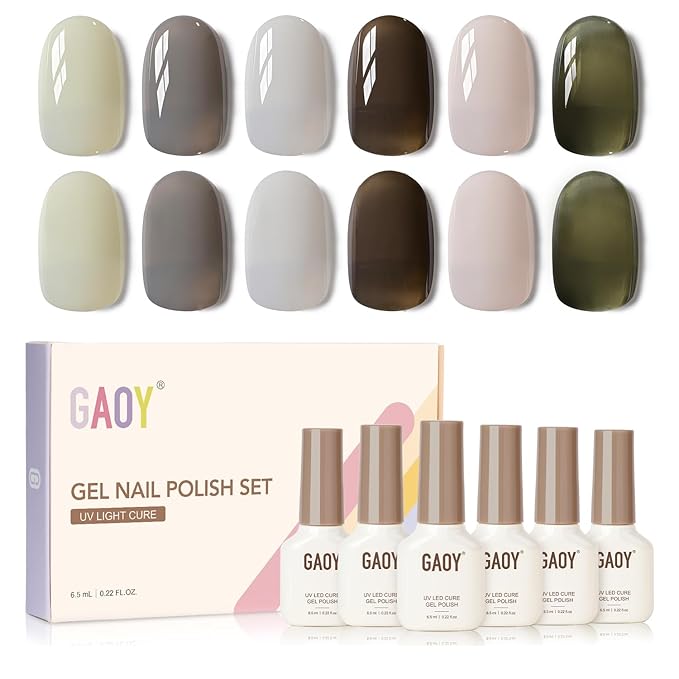 GAOY Milky Black Gel Nail Polish of 6 Creamy Nude, Gray, Green Colors Sweet Salt Style for Salon Gel Manicure and Nail Art DIY at Home