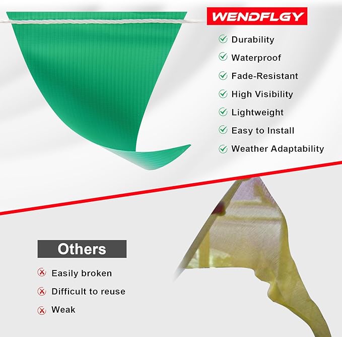 Safety Warning Pennant Banner Flags – Multipurpose 105FT OSHA High Visibility Colored Triangle Flags for Party, Roadwork, and Hazard Areas(MULTICOLOR,45pcs,105FT)