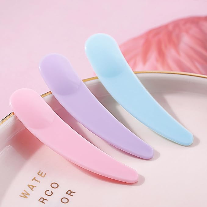 TUZAZO 200pcs Mini Spatula for Cosmetics, Bulk Disposable Makeup Spatulas Mini Plastic Makeup Scoop Spatulas for Cosmetic Mixing and Sampling (Multi Colored with Storage Box)