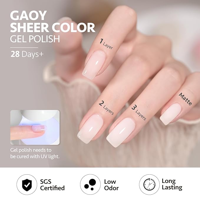 GAOY Mizzle Gel Nail Polish, Jelly Milky White Blue Gray Purple, Sheer Gel Polish Kit for Salon Manicure and Nail Art DIY at Home