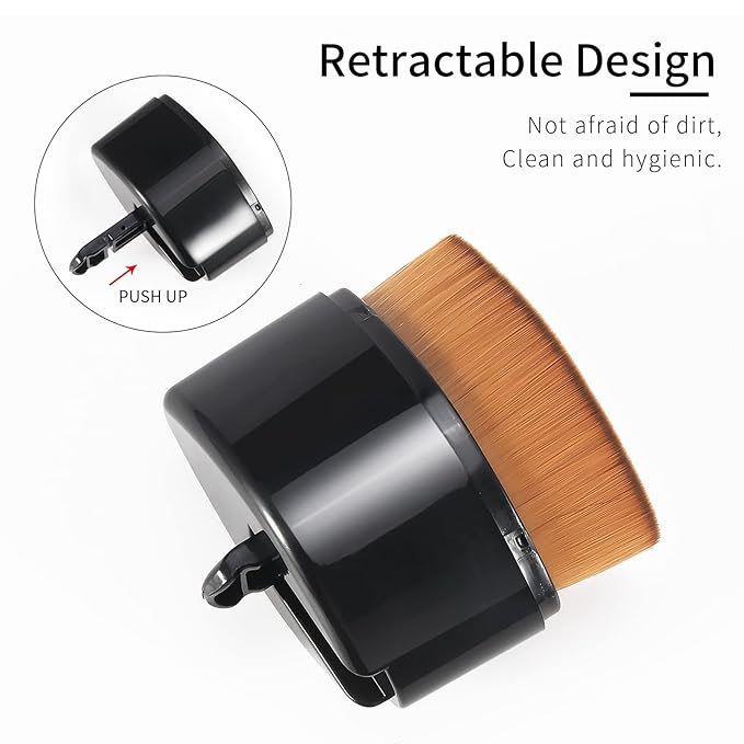 Retractable Flat Foundation Brush for Liquid Makeup with Cover, Liquid Foundation Brush, Flat Makeup Brush for Liquid Foundation, Cream Contour Brush for Cream Makeup. - Black, 55R