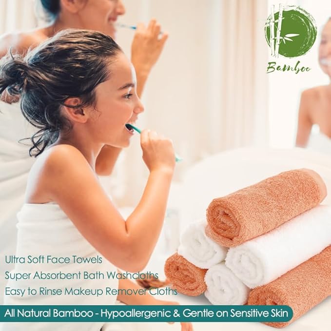 Wash Cloths 12 Pack, 13x13 inch Extra Large White Face Towel on Sensitive Skin, Super Soft and Skin Friendly Bath Washcloths for Face and Body, Easy to Clean Fast Dry Facial Cleaning Cloths with Loop