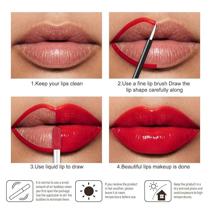 evpct Cool Ruby Red Shiny Longwear No-Budge Liquid Lip Color Lipstick Makeup, Highly Pigmented Color Instant Shine, Waterproof Long Lasting Lipstick Women, Lip Stain Gloss with Lip Liner Brush, 15#