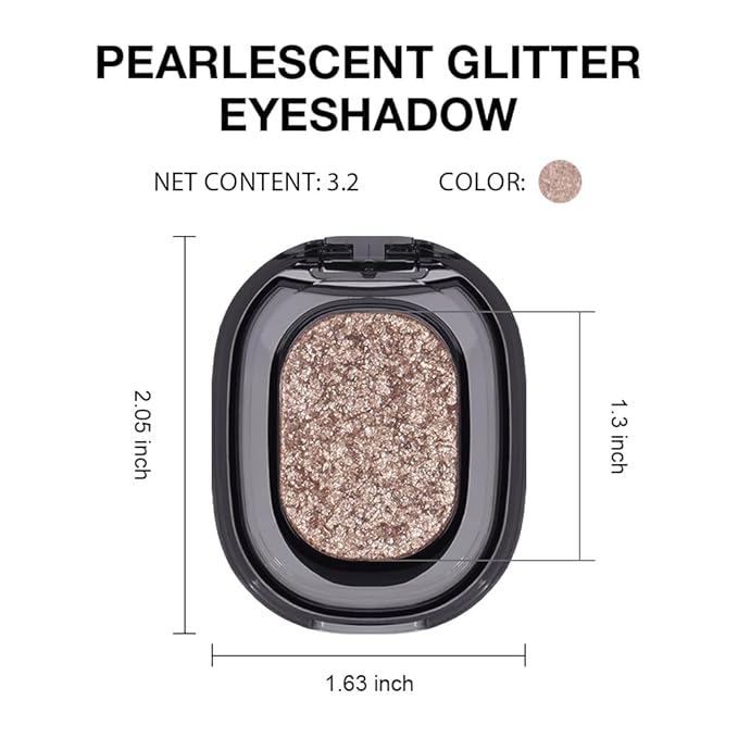 Eye shadow low saturation delicate long-lasting eye shadow palette, Monochrome Glittler Eyeshadow, pressed glitter eyeshadow, Glittle Pressed Powder Single Vegan Eyeshadow, (03 Glittle Gold)