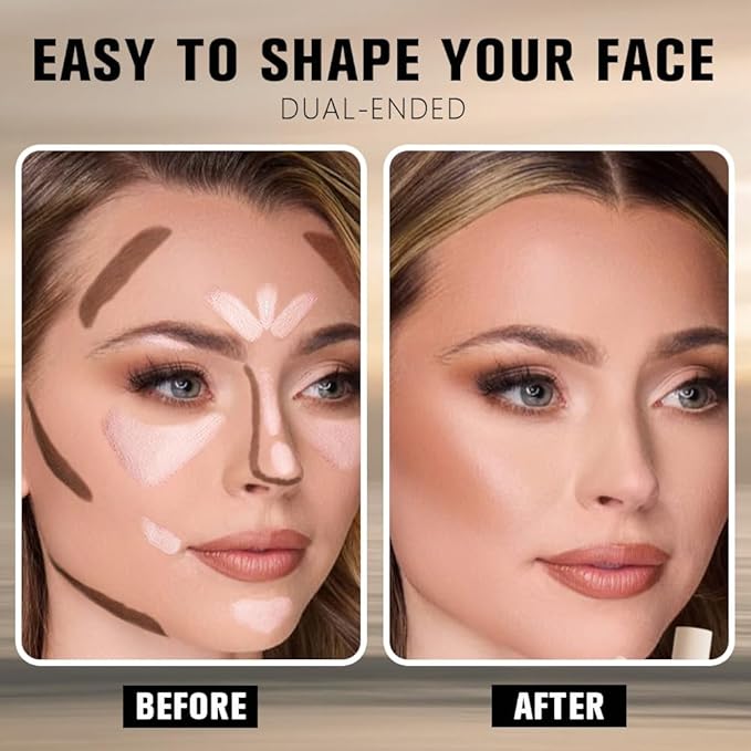 Dual-Ended 2-in-1 Cream Contour & Highlighter Stick Makeup For Face & Body – Waterproof, Long-Lasting, Suitable for All Skin Tones, 03#Darker Nude + Light Pink