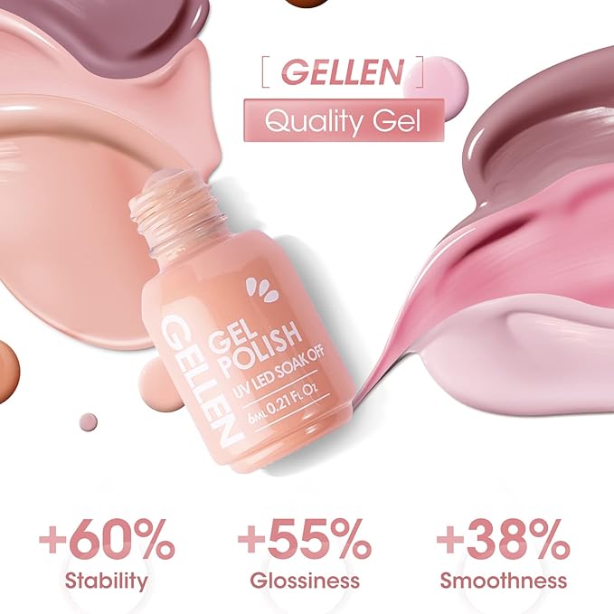 GELLEN Nude Gel Nail Polish Set - Nude Neutrals Brown Orange 6 Colors Gel Polish, Warm Nail Gel Polish Set Nail Art DIY Home Manicure Set