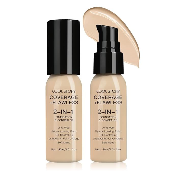 2-in-1 Foundation and Concealer Long Wear Natural Matte Finish Lightweight Coverage (Fair)
