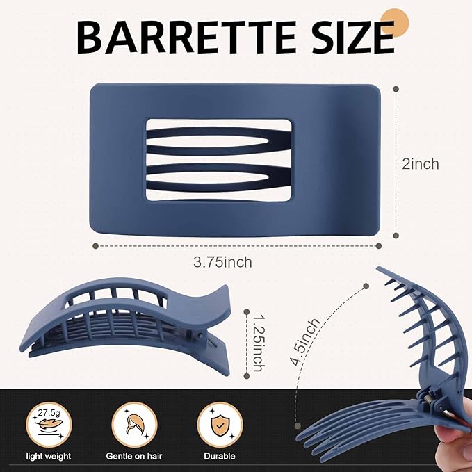 8 Pack French Flat Hair Clips for Women – Large Matte No-Slip Claw Barrettes for Thick & Thin Hair, Strong Hold Styling Accessories (Blue)