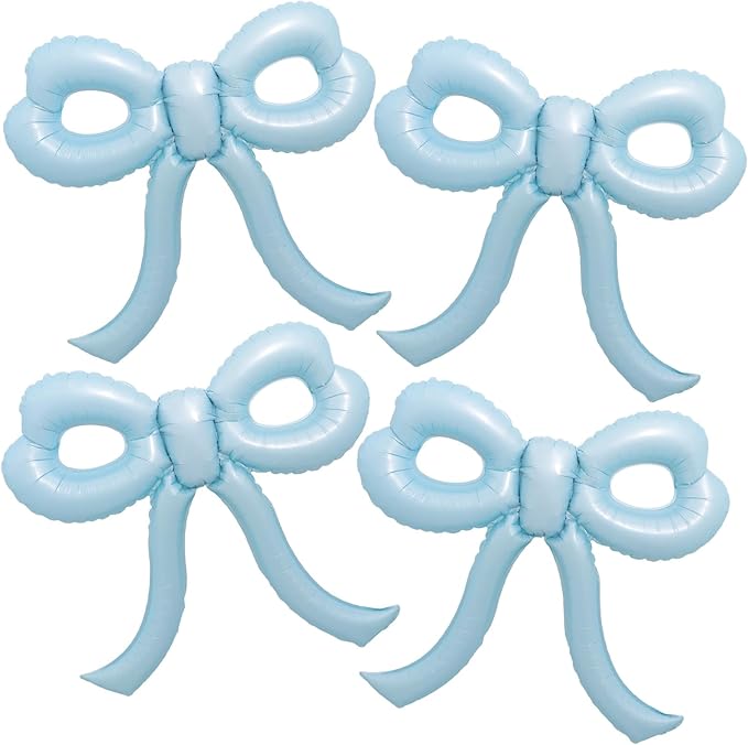 4 Pcs Baby Blue Bow Balloons Bow Birthday Party Decorations for Girl Women Bow Decor Blue Birthday Decorations Giant Dusty Blue Balloons for Baby Shower Bridal Bachelorette Party Supplies