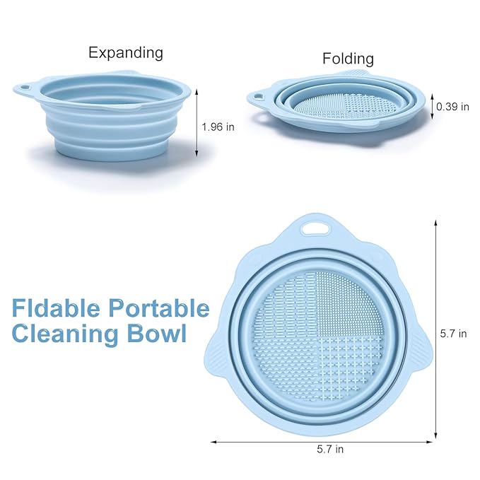 Foldable Silicone Makeup Brush Cleaner Bowl - Etercycle Portable Cleaning Tool for Brushes, Powder Puffs, and Sponges (Blue)