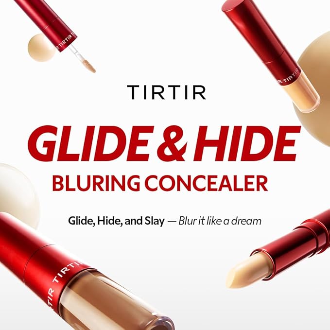 TIRTIR Glide&Hide Blurring Concealer - Creamy texture, Conceals dark circles and wrinkles, Dual formula (liquid tip & balm stick), Long-lasting wear, Korean Makeup, #6.8C, 0.28 Oz