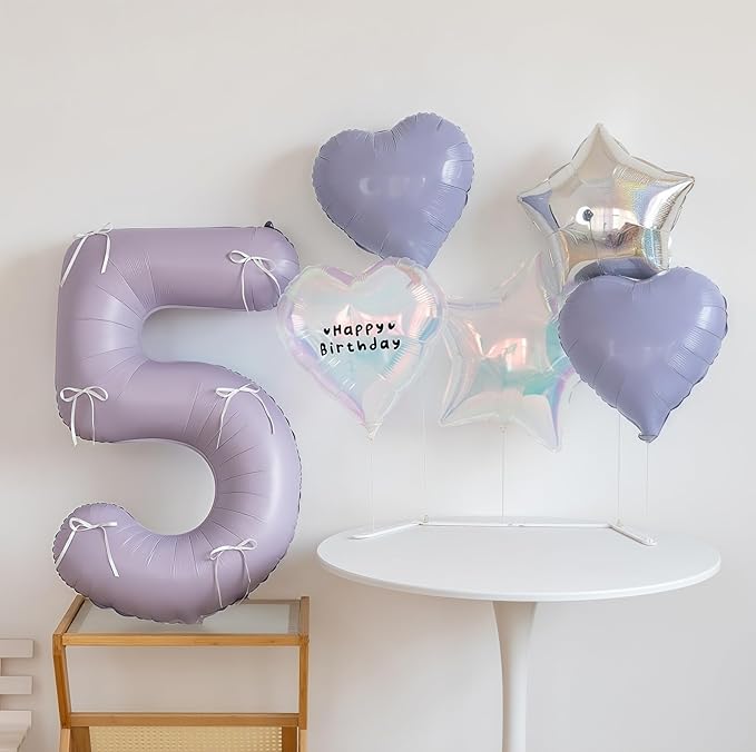 Pastel Purple 5 Number Balloons,40 Inch Light Purple 5 Balloons Large Helium Foil Mylar Purple Number 5 Balloon for Birthday Party Anniversary Decorations
