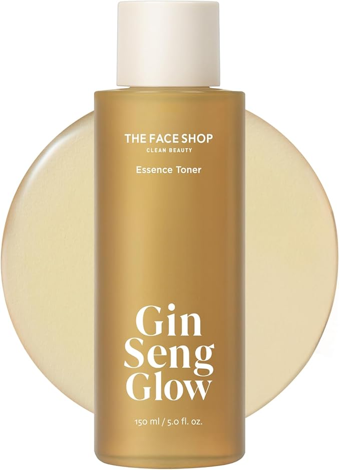 The Face Shop Ginseng Glow Essence Toner - Improves Skin Elasticity, Glowy Finish, for Dull & Dry Skin, with Korean Ginseng, Anti Aging, Korean Skincare, 150ml / 5.0 fl. oz.