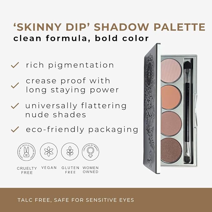 Honeybee Gardens Skinny Dip Eye Shadow Palette, Clean and Bold, 4 Highly Pigmented Colors With Long Lasting Luxe Finish, Vegan, Cruelty-Free, Gluten-Free, and Paraben-Free, Net Wt 1.3g Each