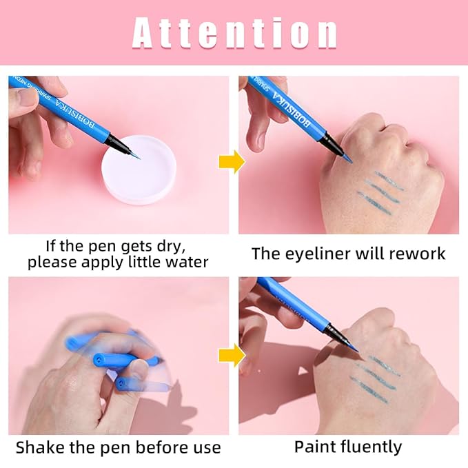 BOBISUKA 7 Colors Neon Eye Liner: UV Glitter Liquid Eyeliner Pencil - Colorful Waterproof Eyeshadow - Rainbow Smudge-proof Eye Makeup Pen Set For Halloween, Party And Birthday