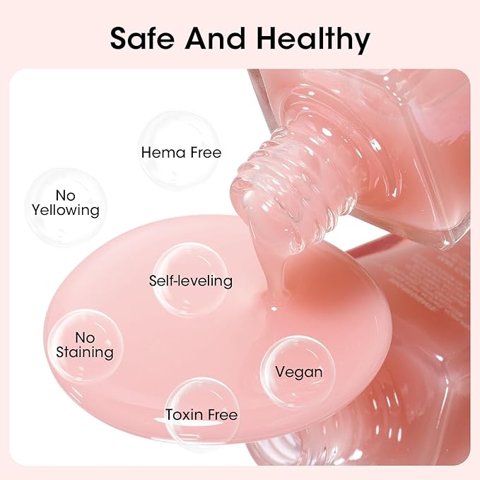 GELLEN 4‑in‑1 Clear Nail Polish Base Coat Sheer Tinted Natural Pink, Ridge Filler, Nail Strengthener & Concealer, Calcium Formula Strengthens Nails, Enhances Natural Look, No HEMA, Anti-yellowing