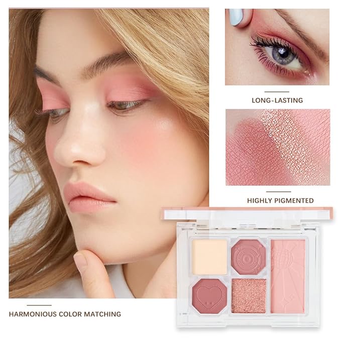 5 Colors Eyeshadow Palette Makeup, Matte Shimmer Eye Shadow Palette, Long Lasting Naturing-Looking, paleta de sombras de ojos,Everyday to Eye Makeup Looks,Vegan & Cruelty-free 01#