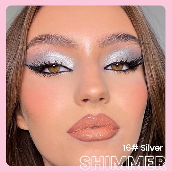 2-in-1 Cream Eyeshadow & Highlighter Stick, Waterproof Silver Shimmer Eye Shadow Pencil for Women, Long-Lasting Pigmented Makeup, sombras para ojos 12