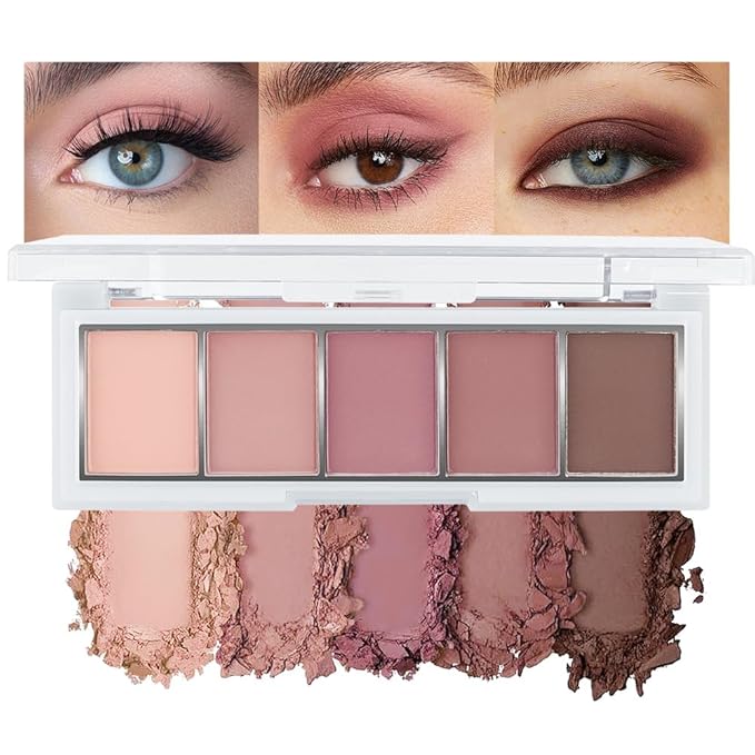 5 Colors Matte Eyeshadow Makeup Palette,Nude Pink Lavender Taupe Natural Neutral Eye Shadow Palette,Long Lasting Waterproof Naturing-Looking Women Girls Eye Shadow