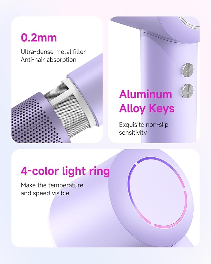 PLUZZ Hair Dryer with Diffuser Attachment, Diffuser Blow Dryer Ionic for Curly Hair, 110000RPM Brushless Motor High Speed Fast Hairdryer for Women/Men/Kids, Travel Hair Dryers Small Lightweight 1600W